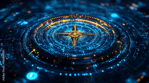 Wallpaper Mural A digital compass design with glowing elements and intricate patterns. Torontodigital.ca