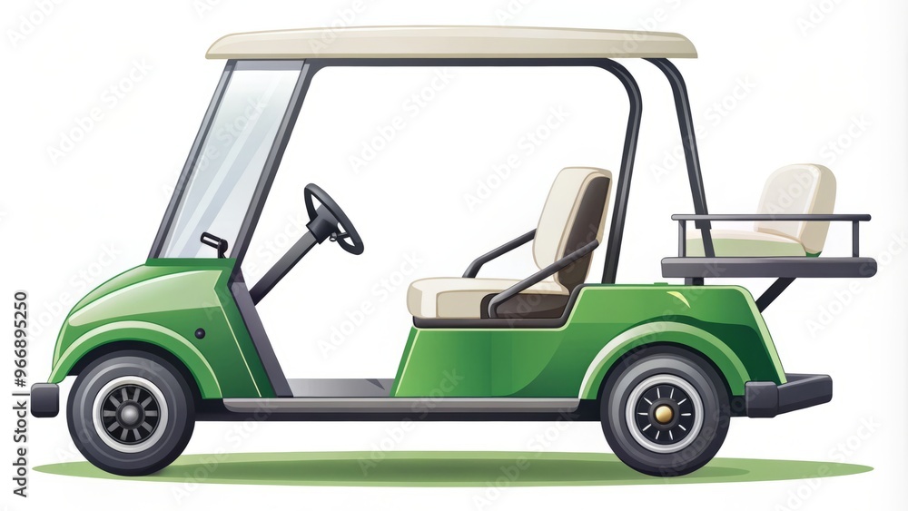 A sporty green electric vehicle with a white steering wheel and two seats in tow, perfect for cruising A sporty green electric vehicle with a white steering wheel and two seats in tow, perfect for cruising