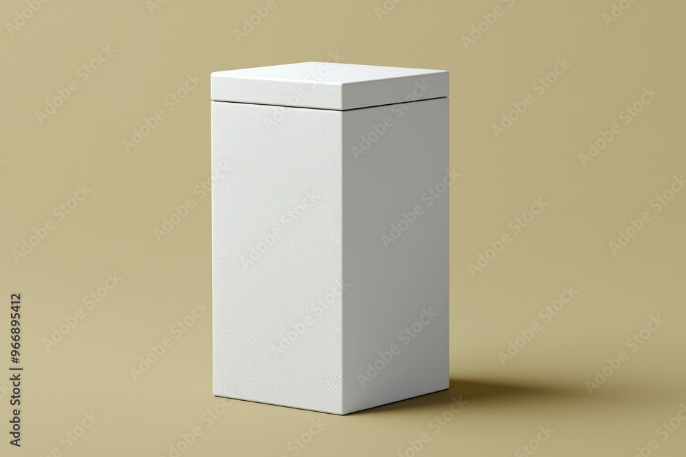 White Rectangular Box with a Textured Surface on a Beige Background White Rectangular Box with a Textured Surface on a Beige Background