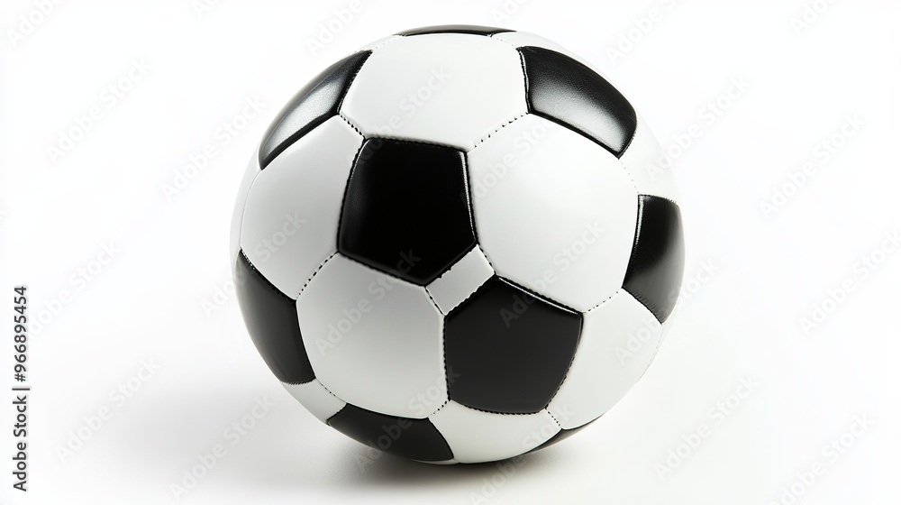 Naklejka premium A soccer ball against a white background, used as equipment for football matches and competitions to determine the winner of the World Cup.
