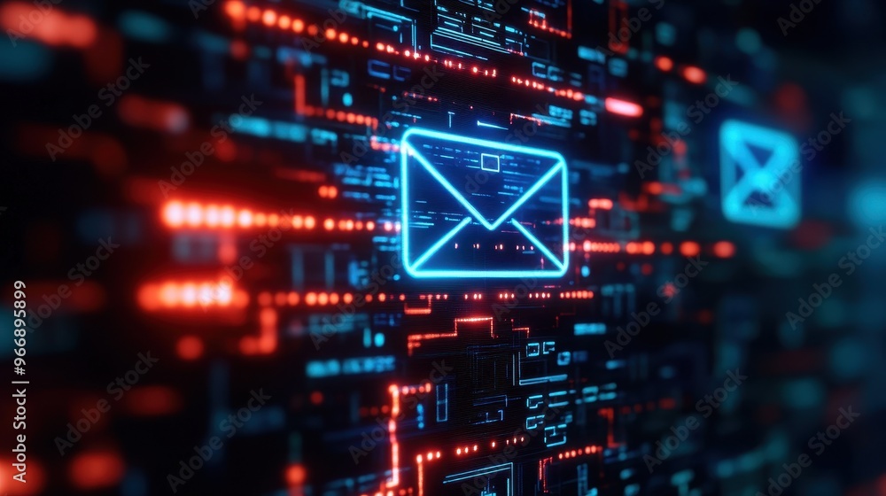 A digital representation of communication with glowing email icons, showcasing technology and connectivity in a modern world. A digital representation of communication with glowing email icons, showcasing technology and connectivity in a modern world.