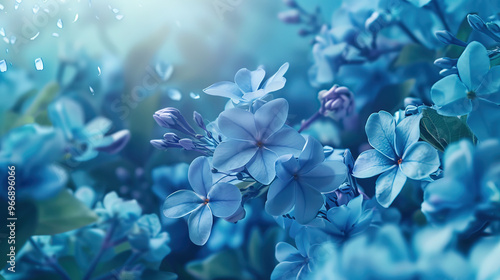 Blue flowers on blue background