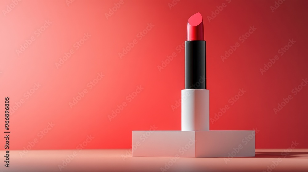 Lipstick packaging with a minimalist, chic design, no logo, centered focus on the tube, no people, blurred background. Lipstick packaging with a minimalist, chic design, no logo, centered focus on the tube, no people, blurred background.