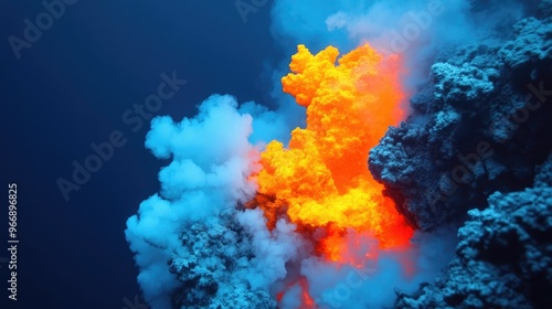 Underwater volcanic vents with unique heat tolerant marine life adapted to the extreme conditions of the deep sea hydrothermal vent ecosystem photo