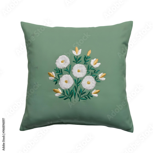 3D Cotton white with embroidered flowers on Transparent Background PNG