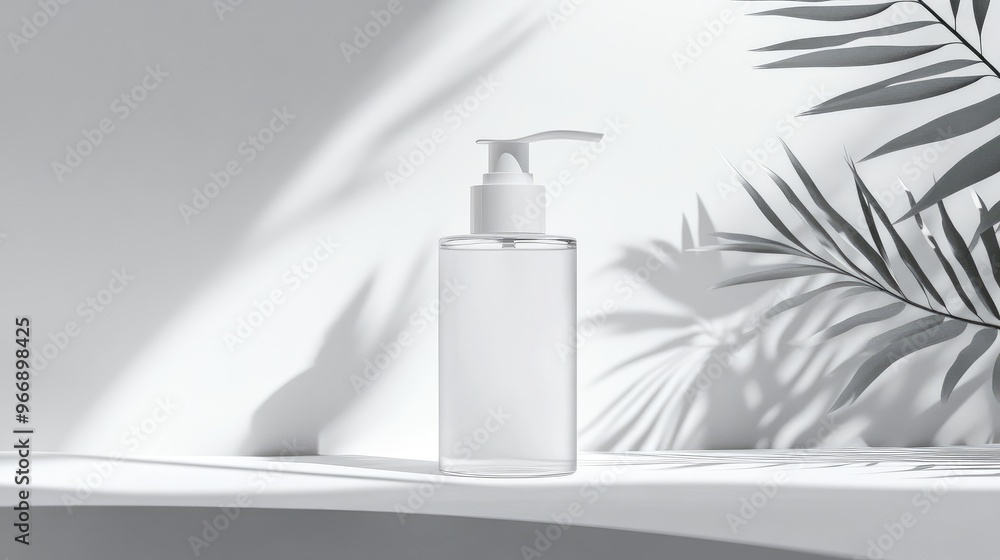 Minimalist skincare bottle with pump dispenser, no logo, clear focal point on the product design, no people. Minimalist skincare bottle with pump dispenser, no logo, clear focal point on the product design, no people.