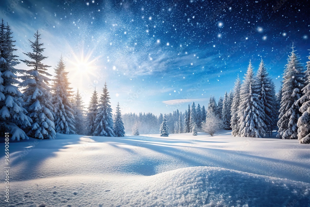Snowy props in forced perspective with snowy winter background Snowy props in forced perspective with snowy winter background