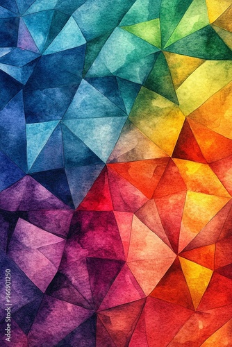 Watercolor of Vibrant abstract background featuring colorful geometric shapes in a harmonious blend, perfect for modern design projects.