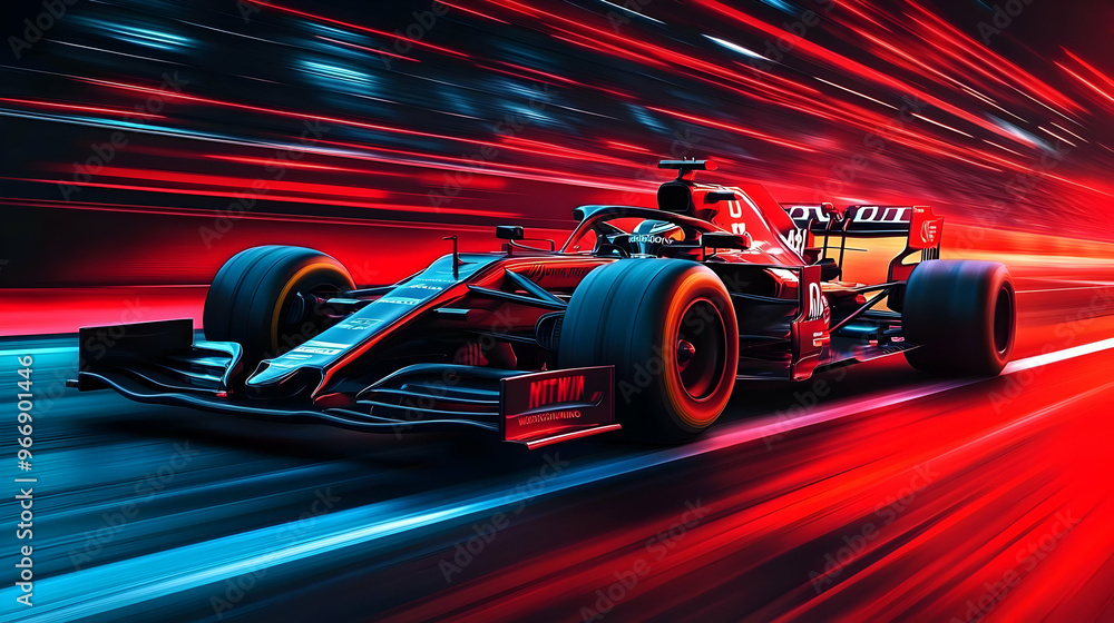 A dynamic racing car in motion, showcasing speed and energy through vibrant colors. A dynamic racing car in motion, showcasing speed and energy through vibrant colors.