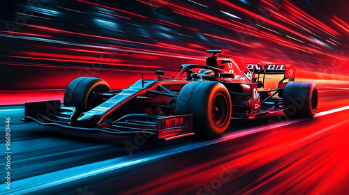 A dynamic racing car in mot...