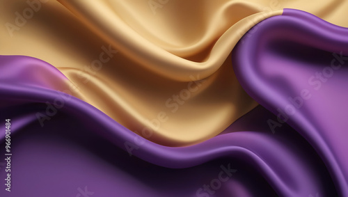 Abstract Background with Bright Gold and Purple Wave Silk Fabric photo