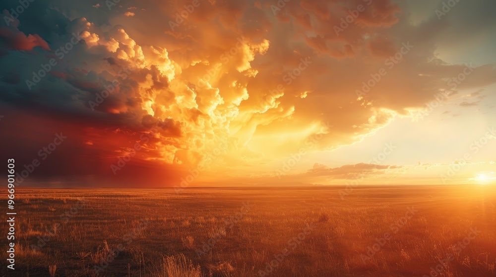 Fototapeta premium Supercell Thunderstorm Spinning Swiftly Across Open Lands