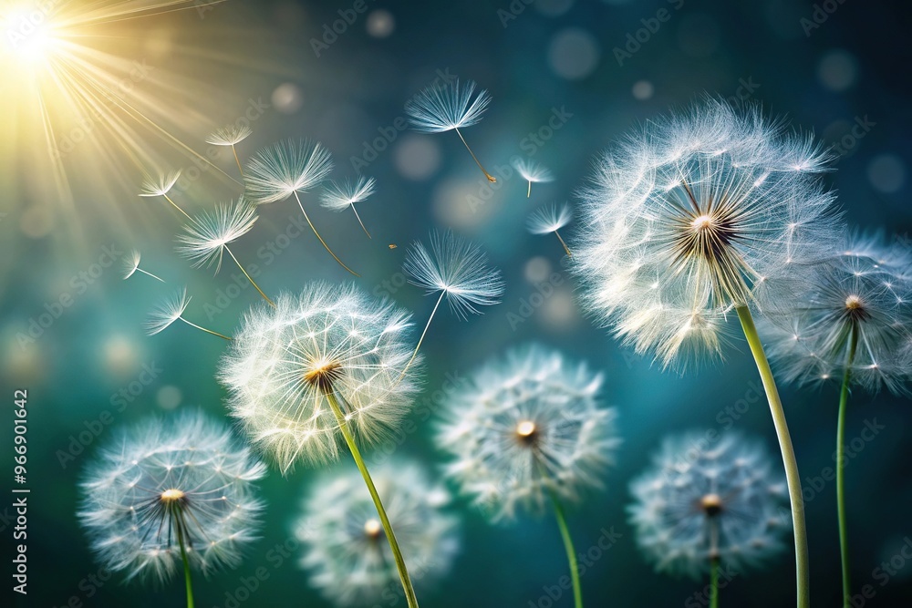 Obraz premium Soft and delicate dandelion seeds floating in the air