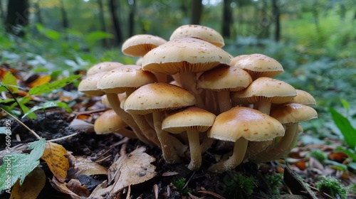 Mushroom (Armillaria mellea) growing in the forest