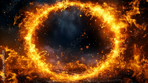 A fiery circular portal sur...