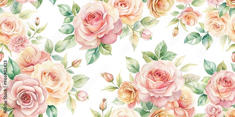 Soft color roses pattern on white background in watercolor style, asymmetrical Soft color roses pattern on white background in watercolor style, asymmetrical