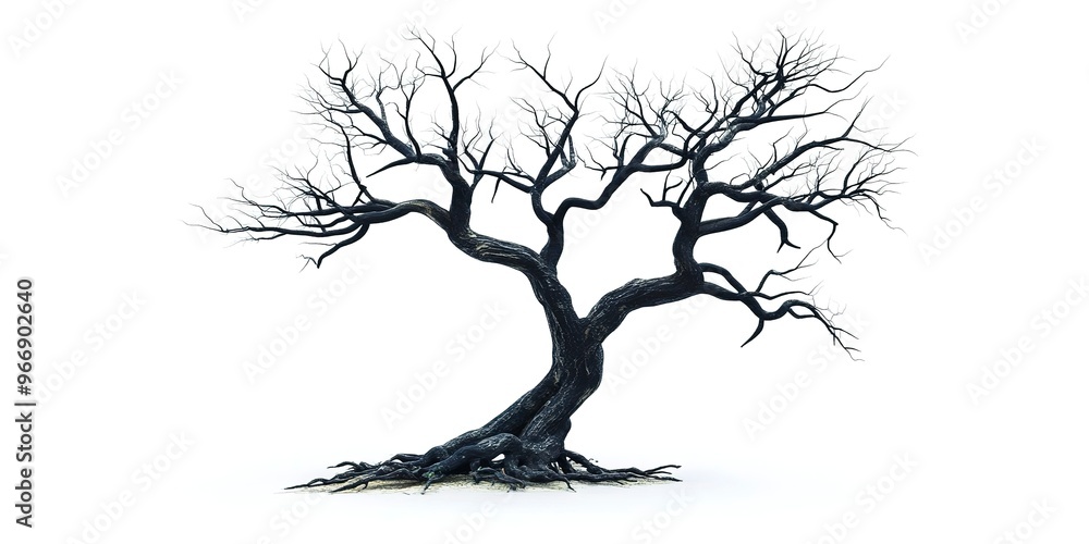 Obraz premium A tree without leaves against a white backdrop, creating a stark contrast, a Dead tree for Halloween decoration isolated on white background