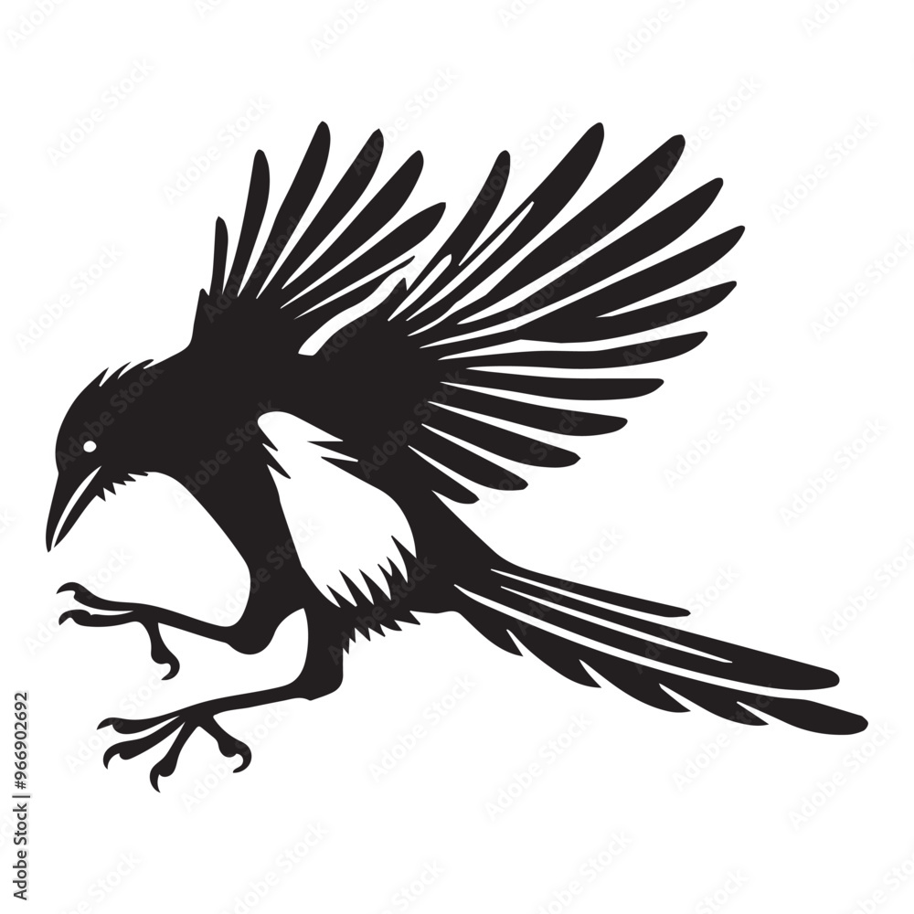 Obraz premium American magpie Clipart - Black-billed Magpie Vector Illustration in black and white 