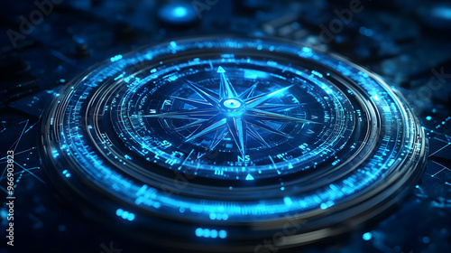 Wallpaper Mural A futuristic blue compass design with intricate details and glowing elements. Torontodigital.ca