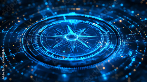 Wallpaper Mural A futuristic blue digital compass design with glowing elements and intricate patterns. Torontodigital.ca