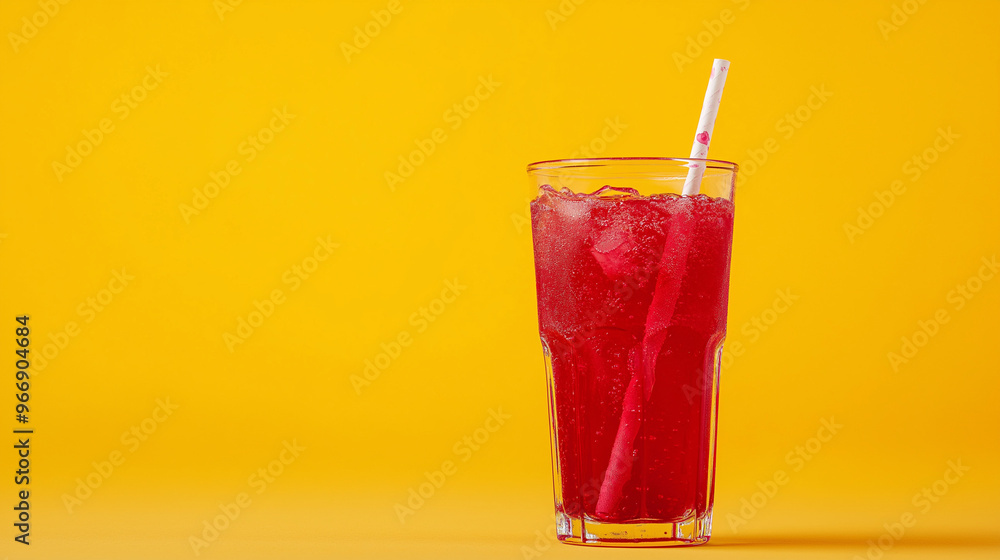 fresh cranberry juice with straw isolated on yellow background fresh cranberry juice with straw isolated on yellow background