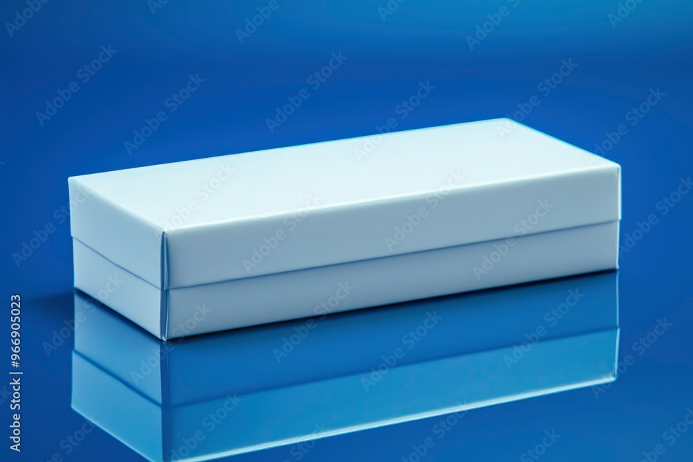 White Rectangular Box with Reflection on Blue Background White Rectangular Box with Reflection on Blue Background