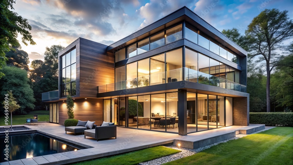 Obraz premium Contemporary design is characterized by simplicity, with clean lines, large windows, and an uncluttered aesthetic that