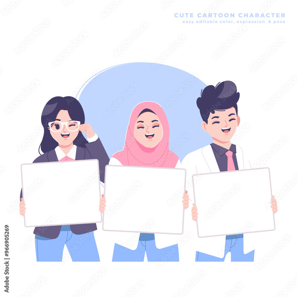 people holding blank banner design people holding blank banner design
