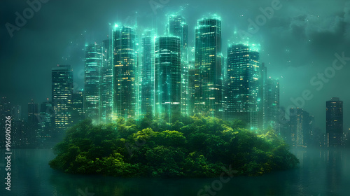 A futuristic cityscape with...