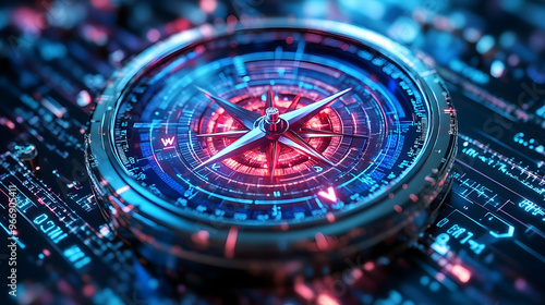 Wallpaper Mural A futuristic compass on a digital background, symbolizing navigation and technology. Torontodigital.ca