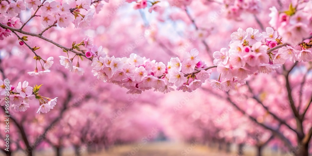 Fototapeta premium Soft pink spring landscape with sakura trees in full bloom, extreme close-up