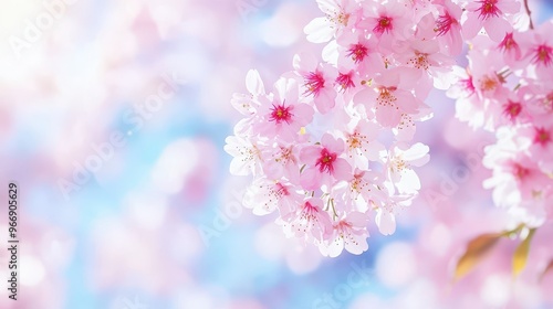 Pink Cherry Blossom Flowers in Spring with a Blurred Background