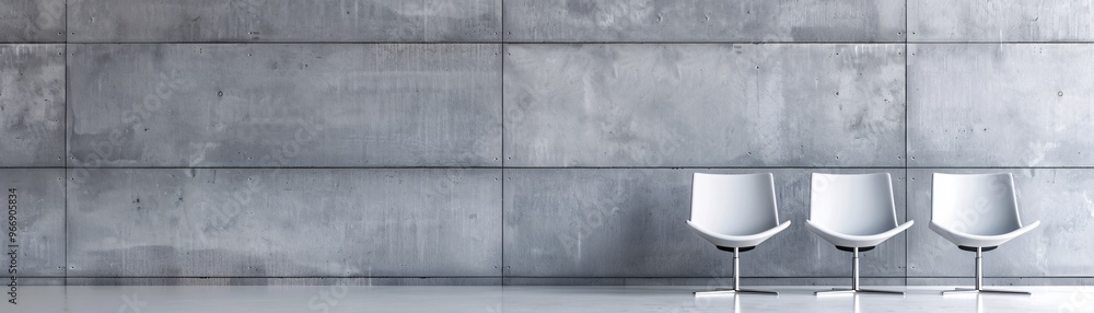 A modern concrete wall with a polished finish, offering an industrial and sleek background with abundant copy space. A modern concrete wall with a polished finish, offering an industrial and sleek background with abundant copy space.