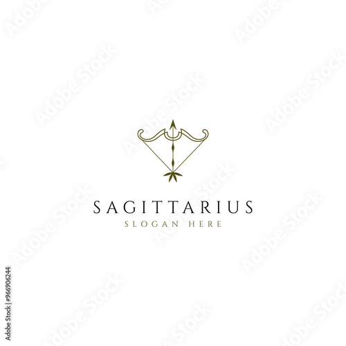 sagittarius zodiac symbol logo design with arrow icon in line art design style