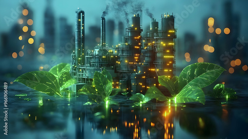 A futuristic factory surrou...