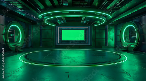 A futuristic green-lit stud...