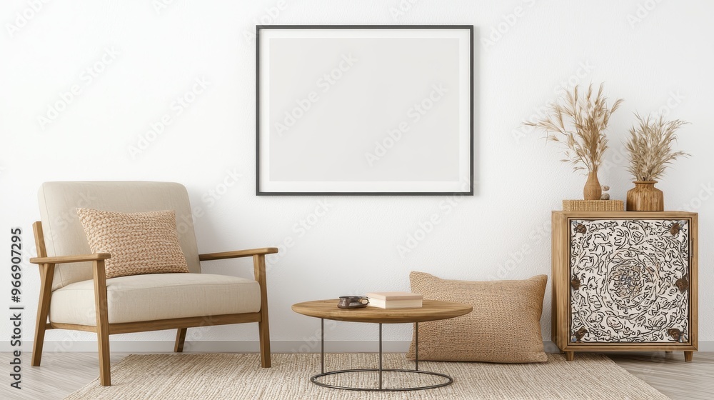 Minimalist Living Room Interior Design with Armchair Coffee Table and Sideboard Minimalist Living Room Interior Design with Armchair Coffee Table and Sideboard