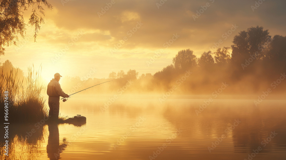 “Serene Solitude: Fishing in the Mist at Dawn” “Serene Solitude: Fishing in the Mist at Dawn”