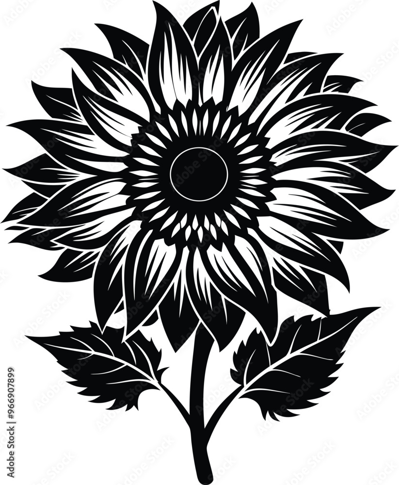 Fototapeta premium black sunflower vector illustration silhouette, Print