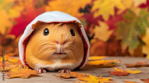 Guinea pig in a ghost costume with a spooky background, ghost guinea pig, adorable Halloween rodent