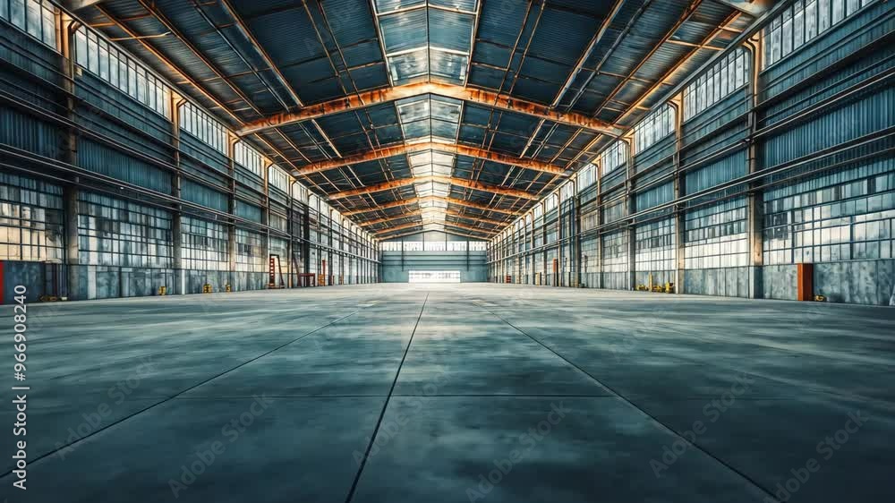 Exploring an abandoned warehouse with expansive empty space and industrial architecture in the heart of the city Exploring an abandoned warehouse with expansive empty space and industrial architecture in the heart of the city