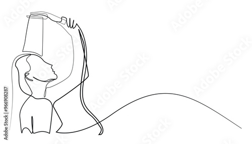 continuous line of bathing woman.one line drawing of bathing woman using beauty products.single line vector illustration.isolated white background