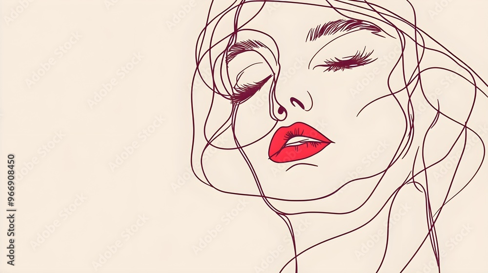 Modern abstract line minimalistic face of woman, wall decoration, woman portrait, vector illustration Modern abstract line minimalistic face of woman, wall decoration, woman portrait, vector illustration