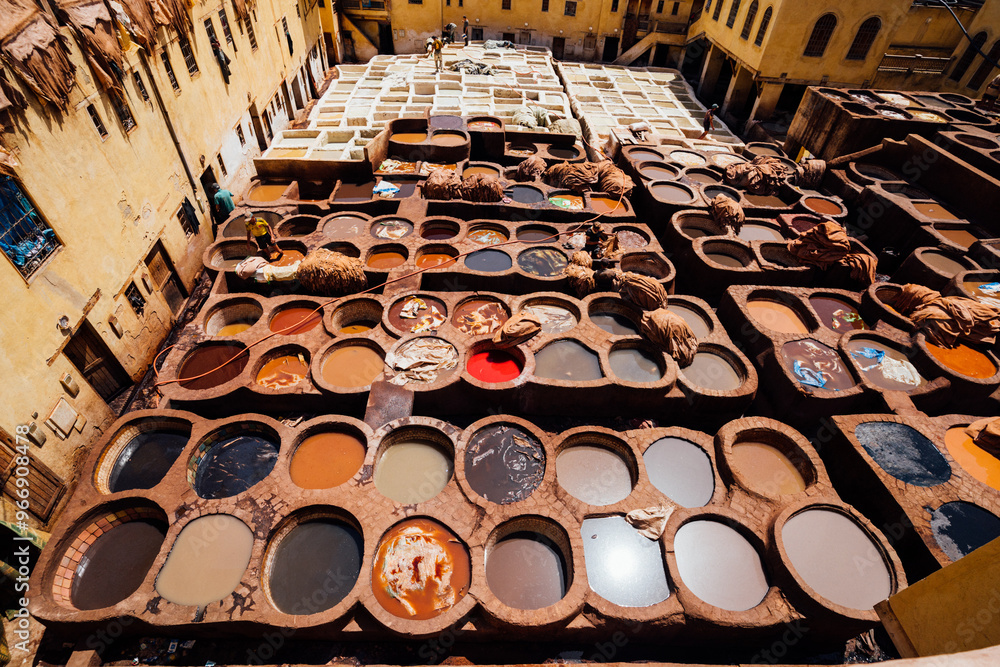 Obraz premium Leathers Coloring Vats, Chouara Tannery, Fes Morocco