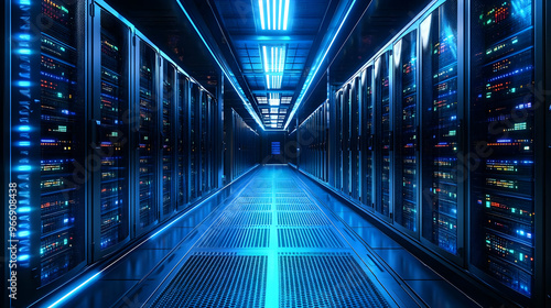 A futuristic server room wi...