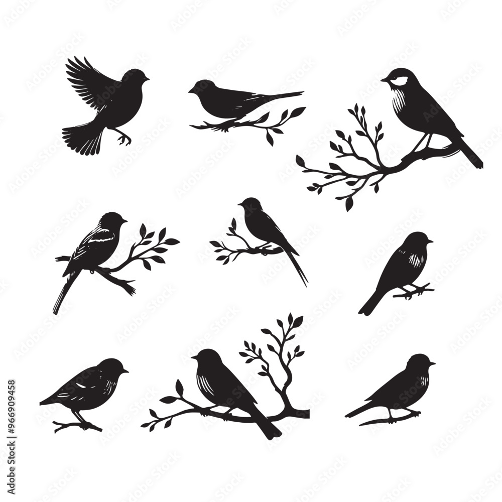 set of black birds silhouettes on white
set of black birds silhouettes on white