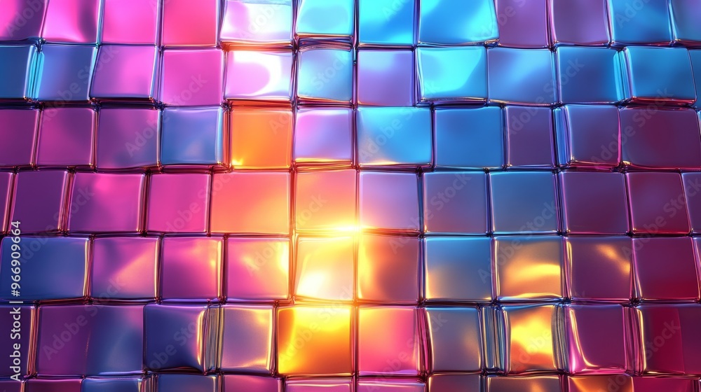 Abstract Shiny Colorful Metallic Cube Wall