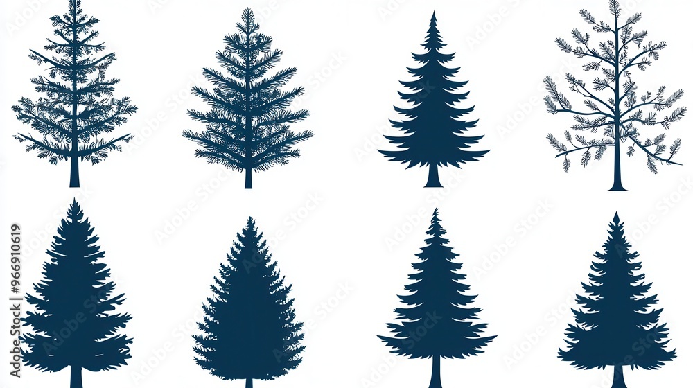 Set of Blue Pine Tree Silhouettes Evergreen Forest Trees Vector Illustration Set of Blue Pine Tree Silhouettes Evergreen Forest Trees Vector Illustration