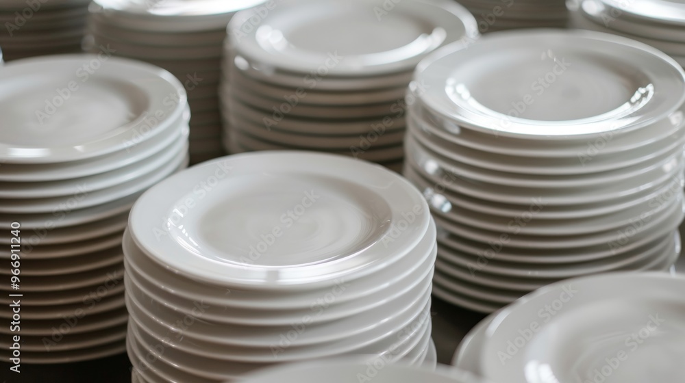 A collection of plates piled high, ready to be used or stored A collection of plates piled high, ready to be used or stored