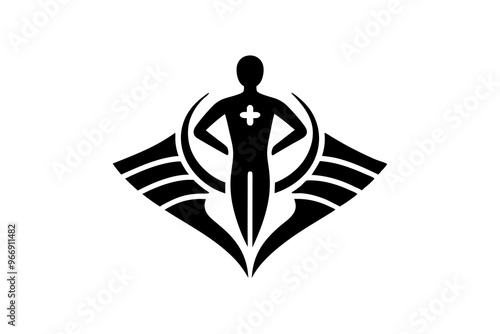  A Medical logo vector art illustration with a physiotherapy icon, featuring a modern stylish shape with an underline set vector art illustration photo